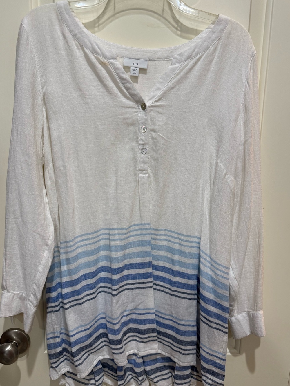 J. Jill White Tunic with Blue Gradient Stripes